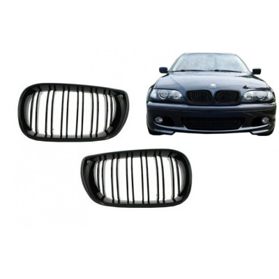 Rejillas frontales BMW Serie 3 E46 Doble Lama Negro brillo