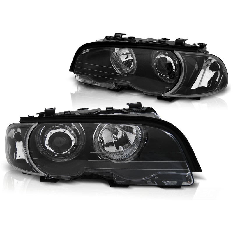 Juego De Faros Delanteros Bmw E46 09.01-03.05 Ojos De Angel Cromados