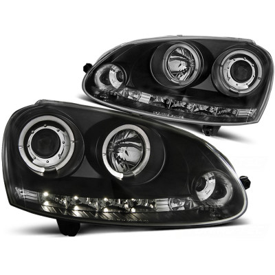 Faros delanteros Angel Eyes Volkswagen Golf 5 V Fondo Negro