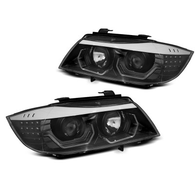 Faros Angel Eyes LED 3D BMW E90 E91 Fondo Negro