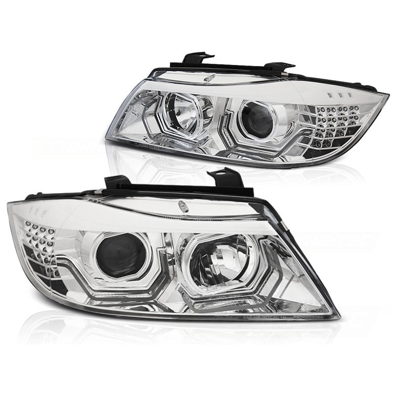 Faros Angel Eyes LED 3D E90 E91 Cromada