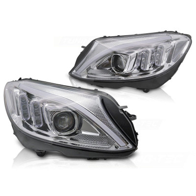 Faros delanteros Mercedes Clase C W205 2014-2018 Fondo Cromado