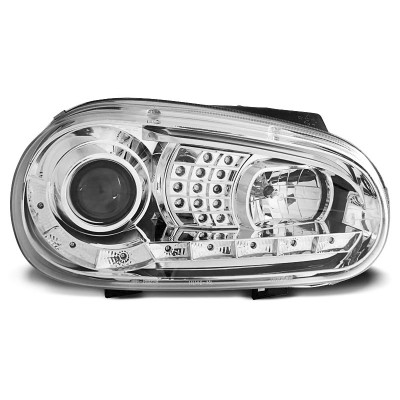 Faros delanteros Cromados Volkswagen Golf IV con Luz Diurna