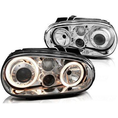 Faros delanteros Angel Eyes Volkswagen Golf IV Fondo Cromado