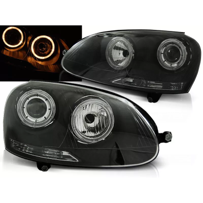 Faros delanteros Angel Eyes Amarillos para Volkswagen Golf 5 V Fondo Negro