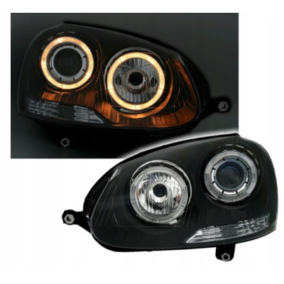 Faros delanteros Angel Eyes Amarillos para Volkswagen Golf 5 V Fondo Negro