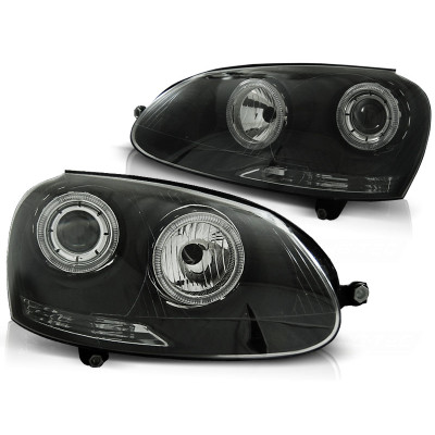 Faros delanteros Angel Eyes Amarillos para Volkswagen Golf 5 V Fondo Negro