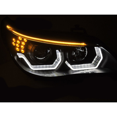 Faros Angel Eyes LED 3D Negros para BMW Serie 5 E60 E61 2003-2007