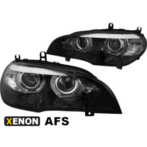 Faros Full LED Angel Eyes DRL Negros con AFS para BMW X5 E70 2007-2013 con Xenón OEM
