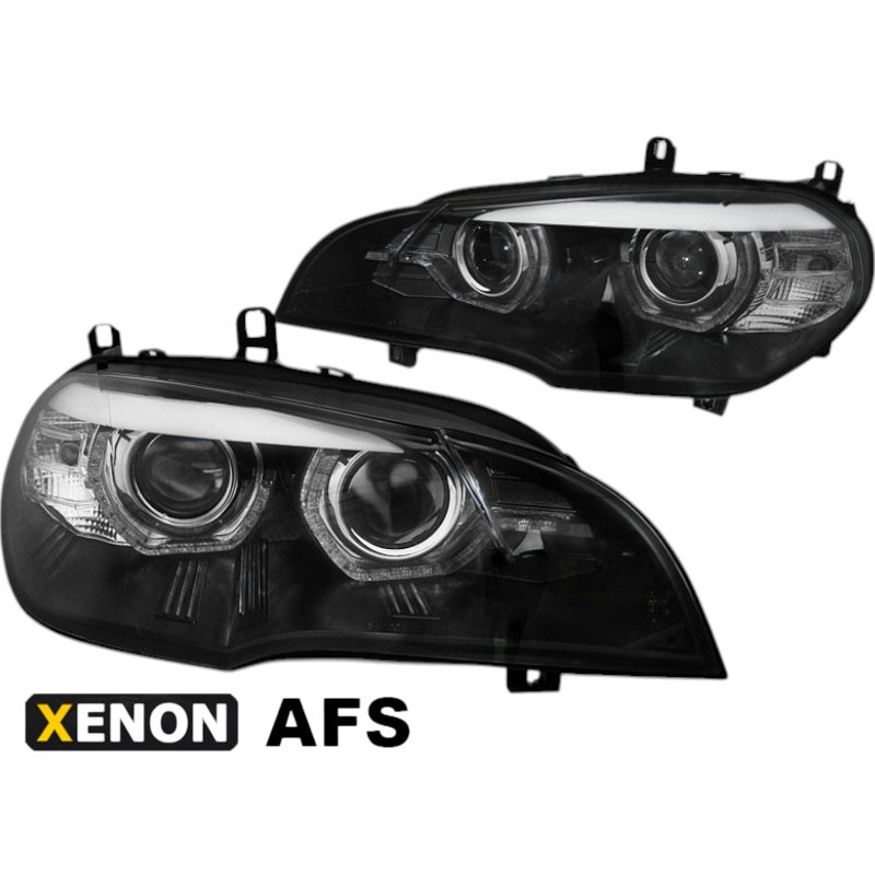 Faros Full LED Angel Eyes DRL Negros con AFS para BMW X5 E70 2007-2013 con Xenón OEM