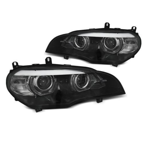 Faros Full LED Angel Eyes DRL Negros para BMW X5 E70 2007-2013 con Xenón de origen