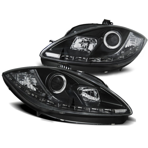 Faros delanteros para Seat Leon 09-12 con Luz diurna Fondo Negro