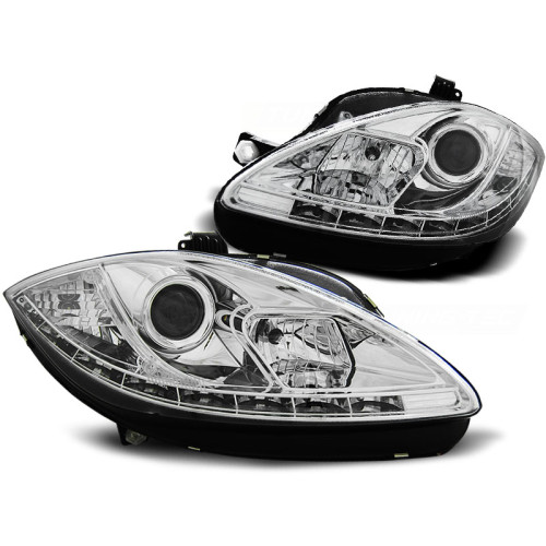 Faros delanteros para Seat Leon 09-12 con Luz diurna Fondo Cromado