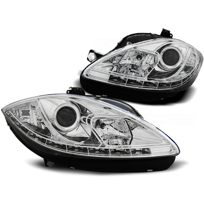 Faros delanteros para Seat Leon 09-12 con Luz diurna Fondo Cromado