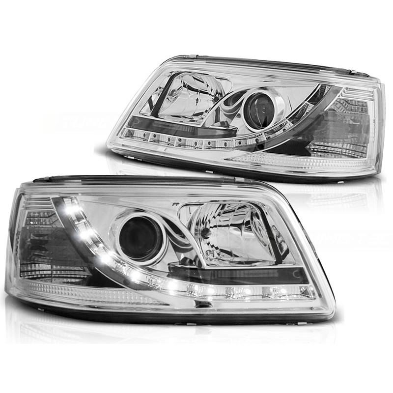Faros con luz diurna Cromados para Volkswagen T5 2003–2009
