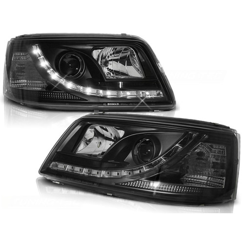Faros con luz diurna Negros para Volkswagen T5 2003–2009