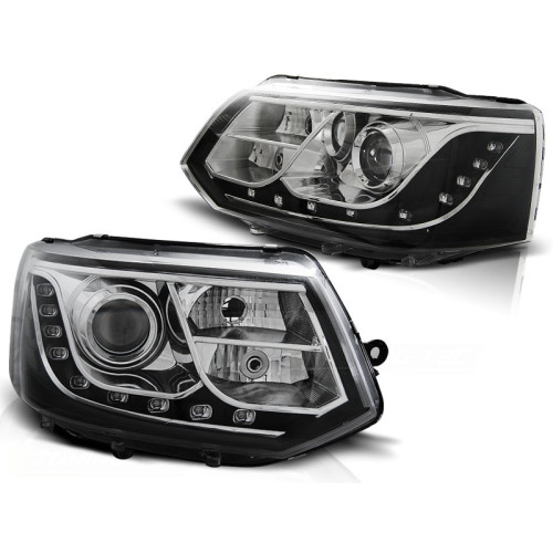 Faros Delanteros LED con Luz Diurna DRL Fondo Cromado para Volkswagen Transporter T5 2010–2015