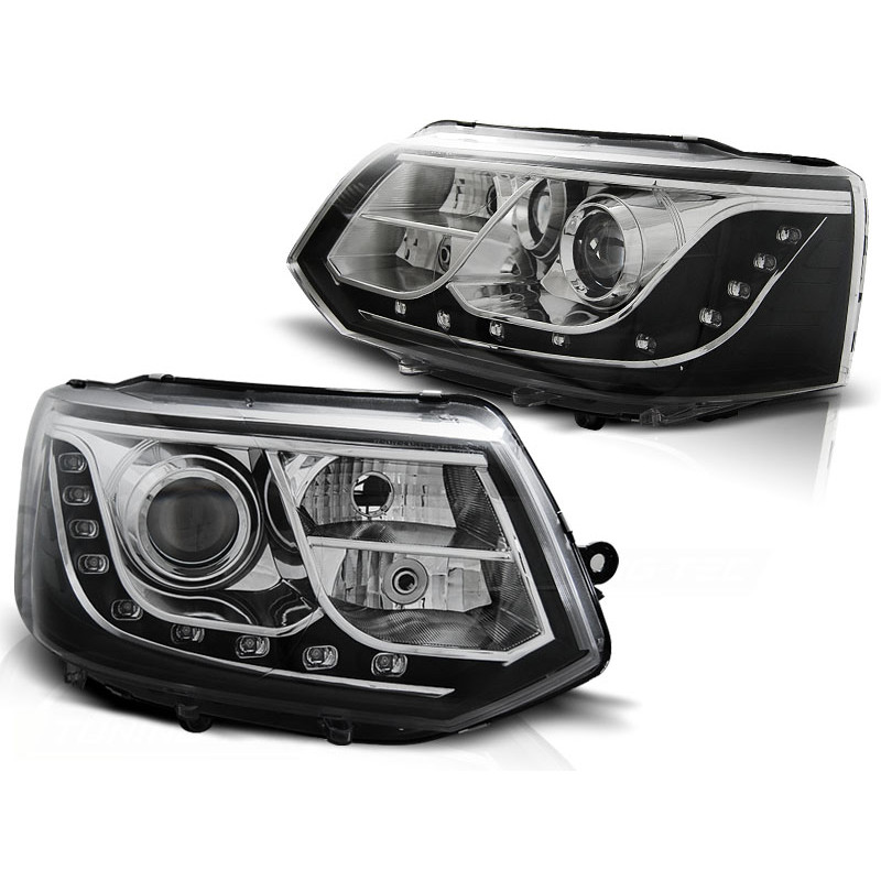 Faros Delanteros LED con Luz Diurna DRL Fondo Cromado para Volkswagen Transporter T5 2010–2015