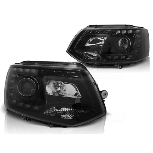 Faros Delanteros LED con Luz Diurna DRL Fondo Negro para Volkswagen Transporter T5 2010–2015