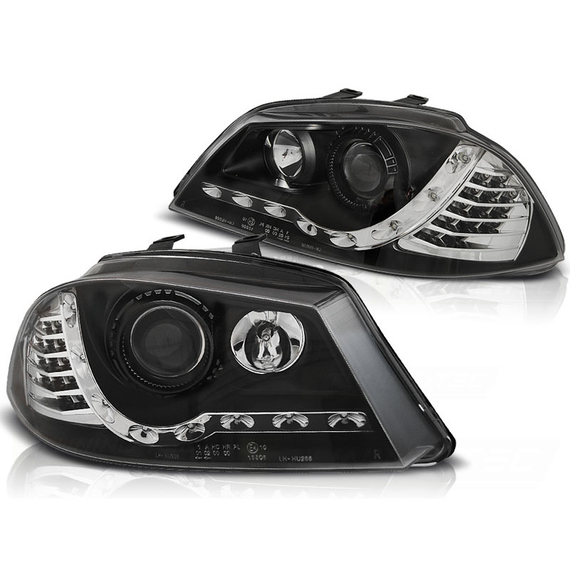 Faros con luz diurna negros para SEAT Ibiza 2002–2008
