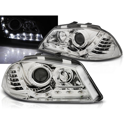 Faros cromados con luz diurna para SEAT Ibiza 2002–2008