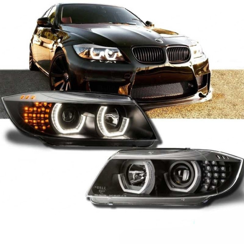 Faros BMW Serie 3 E90 E91 Ojos Angel LED 3D Fondo Negro