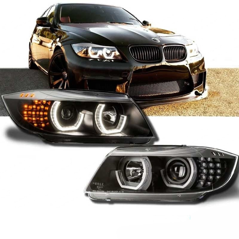 Faros BMW Serie 3 E90 E91 Ojos Angel LED 3D Fondo Negro