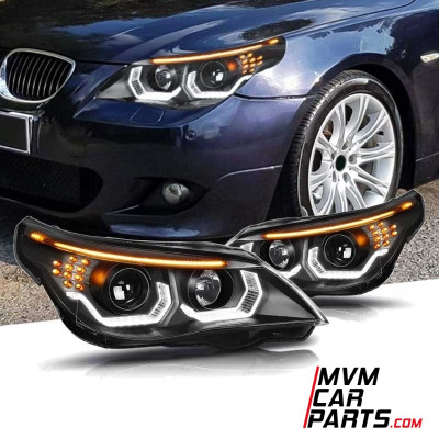 Faros delanteros BMW Serie 5 E60 E61 Angel Eyes Led Halo Fondo Negro
