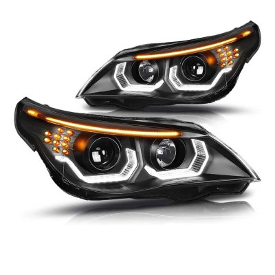 Faros delanteros BMW Serie 5 E60 E61 Angel Eyes Led Halo Fondo Negro