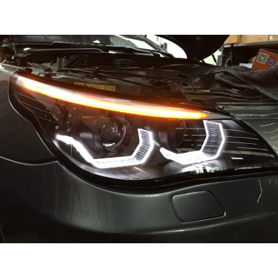 Faros delanteros BMW Serie 5 E60 E61 Angel Eyes Led Halo Fondo Negro