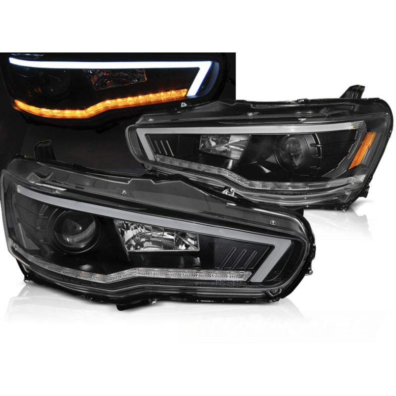 Faros Negros con Intermitente Dinámico para Mitsubishi Lancer VIII (2008–2016)