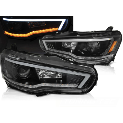 Faros Negros con Intermitente Dinámico para Mitsubishi Lancer VIII (2008–2016)