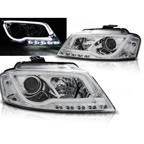 Faros delanteros Audi A3 8P 2008-2012 Led Tubelight Cromados Faros delanteros Audi A3 8P 2008-2012 Led Tubelight Cromados