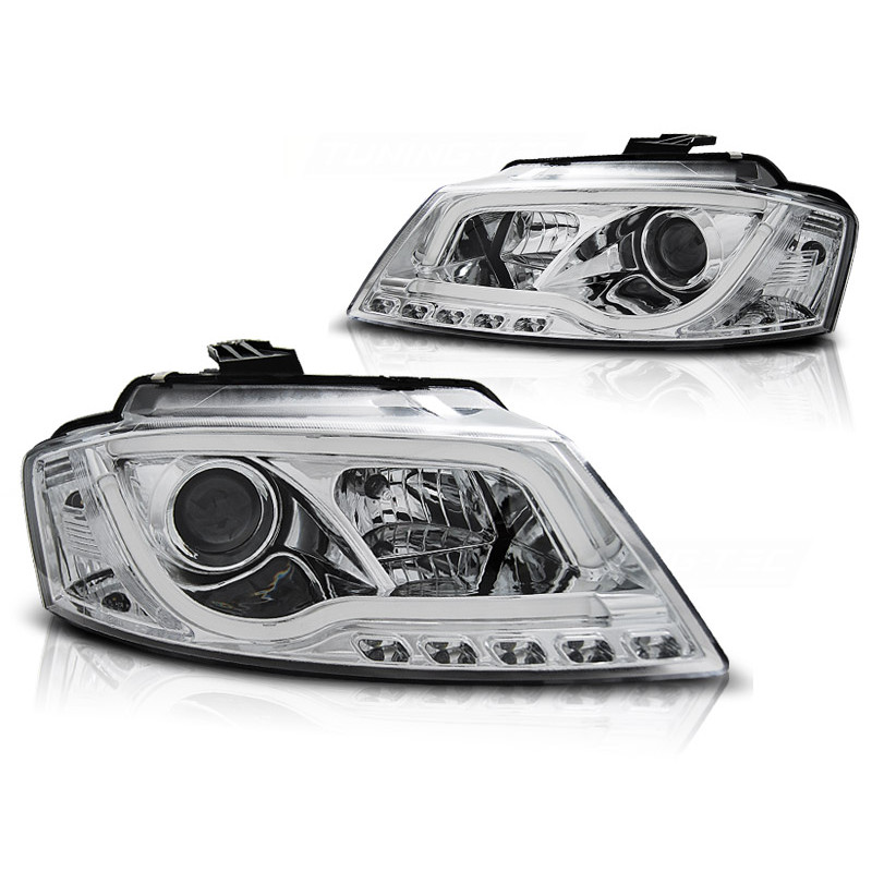 Faros delanteros Audi A3 8P 2008-2012 Led Tubelight Cromados Faros delanteros Audi A3 8P 2008-2012 Led Tubelight Cromados