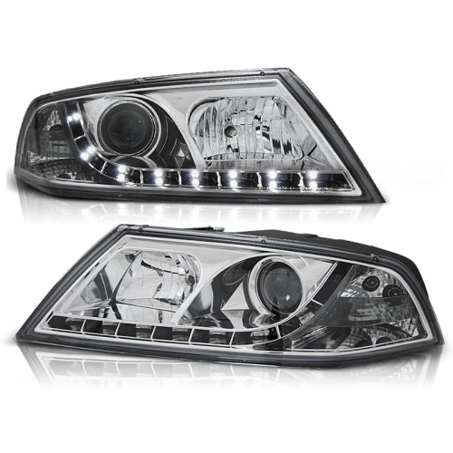 Faros delanteros Skoda Octavia 2 2004-2008 Cromados con Luz Diurna