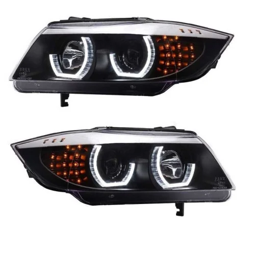 Faros BMW Serie 3 E90 E91 Ojos Angel LED 3D Fondo Negro