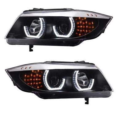 Faros BMW Serie 3 E90 E91 Ojos Angel LED 3D Fondo Negro