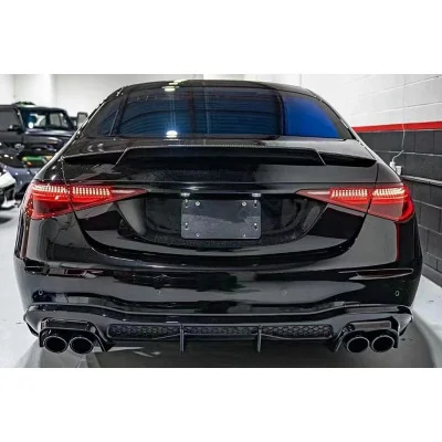 Kit Aerodinámico Mercedes Clase S W223 AMG Sport Line Difusor + Spoilers Negro Piano