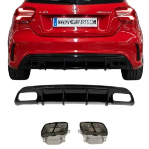Difusor trasero Mercedes Clase A W176 Look A45 AMG Black Series + Salidas de escape Negras