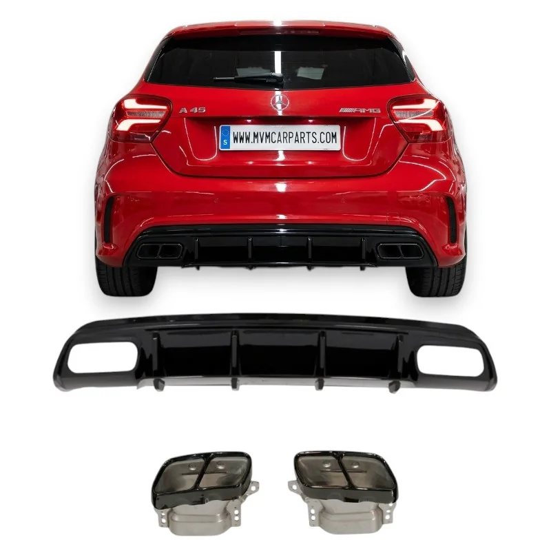 Difusor trasero Mercedes Clase A W176 Look A45 AMG Black Series + Salidas de escape Negras