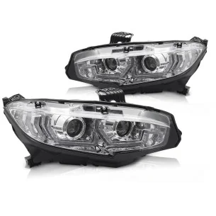 Faros delanteros DRL Dinámicos Honda Civic X 2016-2021 Fondo Cromado