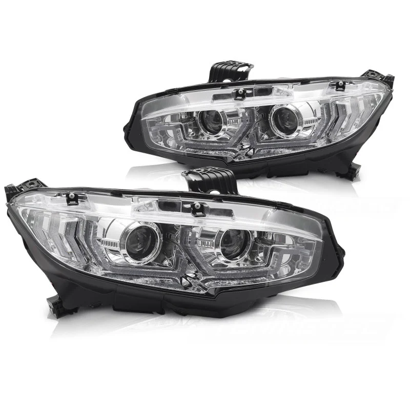 Faros delanteros DRL Dinámicos Honda Civic X 2016-2021 Fondo Cromado