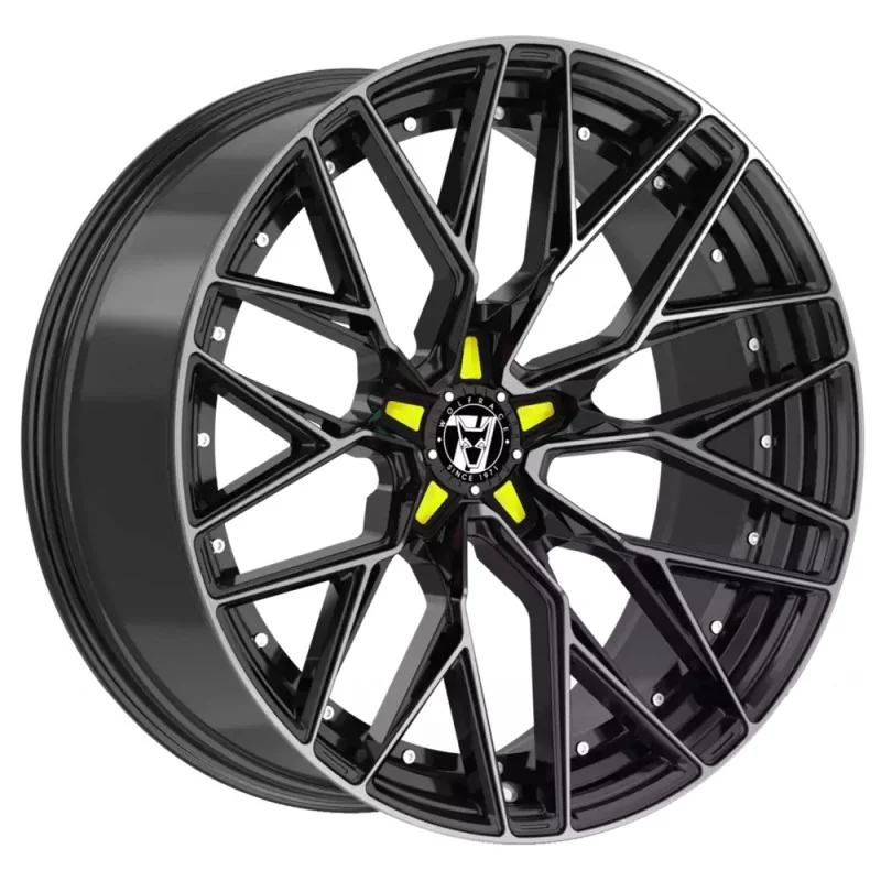 Juego de 4 Llantas Wolfrace 71 WOLFSBURG GTR Gloss Raven Black polished Yellow - 9